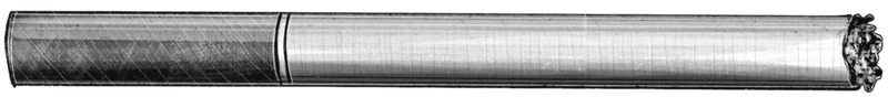 Hand-drawn cigarette dart counter, unlit. Six notches toward ascension. Art by RKV.
